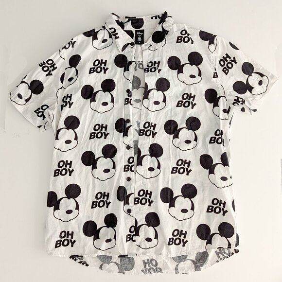Disney X Neff Mickey Mouse Oh Boy Black & White Mens Button Shirt size MED VGUC - Picture 1 of 5
